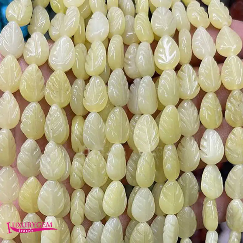 

Natural Light Lemons Jades Stone Spacer Loose Beads 8x11mm Carve Leaves Shape DIY Jewelry Making 32Pcs a3704