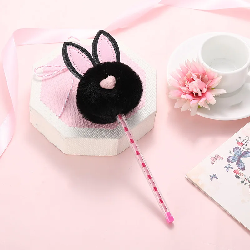 

36 pcs/lot Creative Rabbit Ear Hairball Gel Pen Cute 0.5 mm black ink Signature pens office school supplies stationery gift