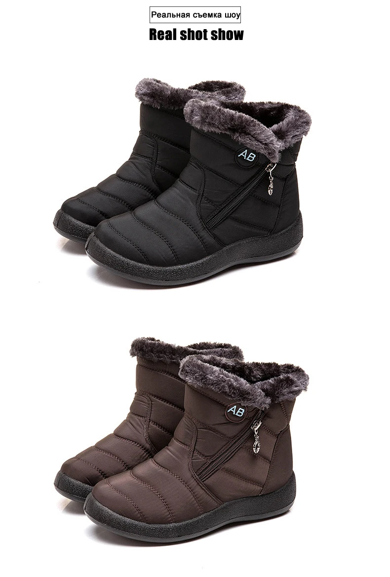 Женские ботильоны на молнии; коллекция года; зимние ботинки; большие размеры 43; зимние ботинки из водонепроницаемого плюша; женские ботинки на прочной подошве