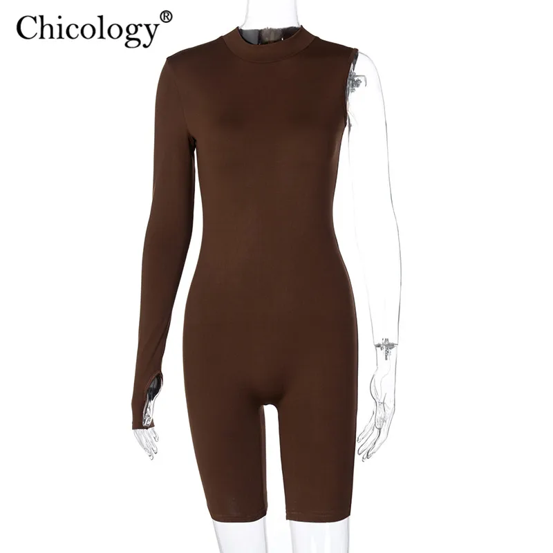 

Chicology One Shoulder Solid Playsuit Long Sleeve Bodycon Romper 2020 Women Winter Fall Clothes Sexy Sporting Fashion Streetwear
