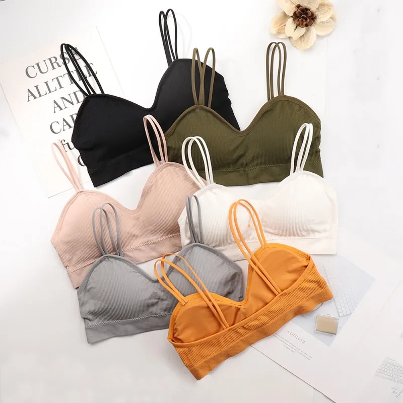 

Seamless Bra Women Solid Color Wireless Cotton Bras Lingerie Padded Stretchy Bralette Anti-light Beauty Back Striped Intimates