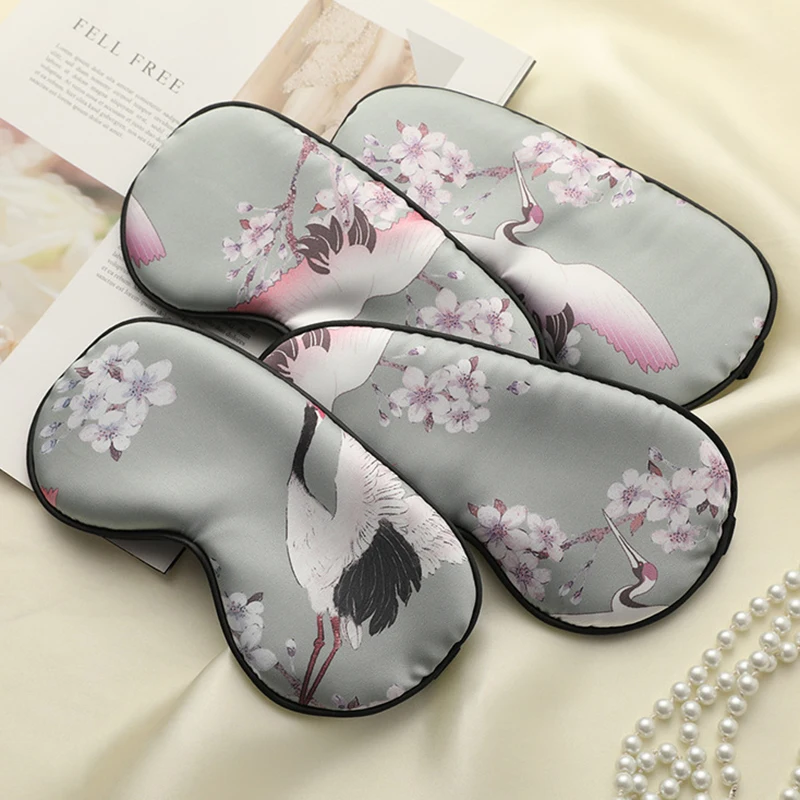 

Imitation Silk Sleeping Eye Patch Shading Crane/Plum Blossom Printed Adjustable Eyepatch Blindfold Sleep Eyeshades Eye Cover