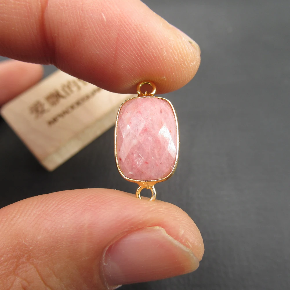 APDGG Wholesale 5PCS Natural Rhodonite Faceted Rectangle Double Bail 24kt Bezel Connector Necklace Pendant Jewelry DIY