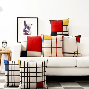 Mondrian Подушка с геометрическим рисунком крышка синий и красный цвета сплошной черный геометрический подушки дома декоративные офисный диван-Наволочка на подушку