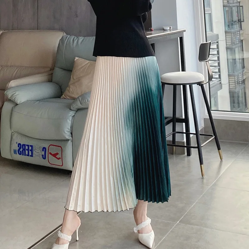 Issey Miyake Designer Senhoras Saia Outono Moda All-match Dobras Gradiente Borrão Retro Cintura Alta Fina Plissada Feminina