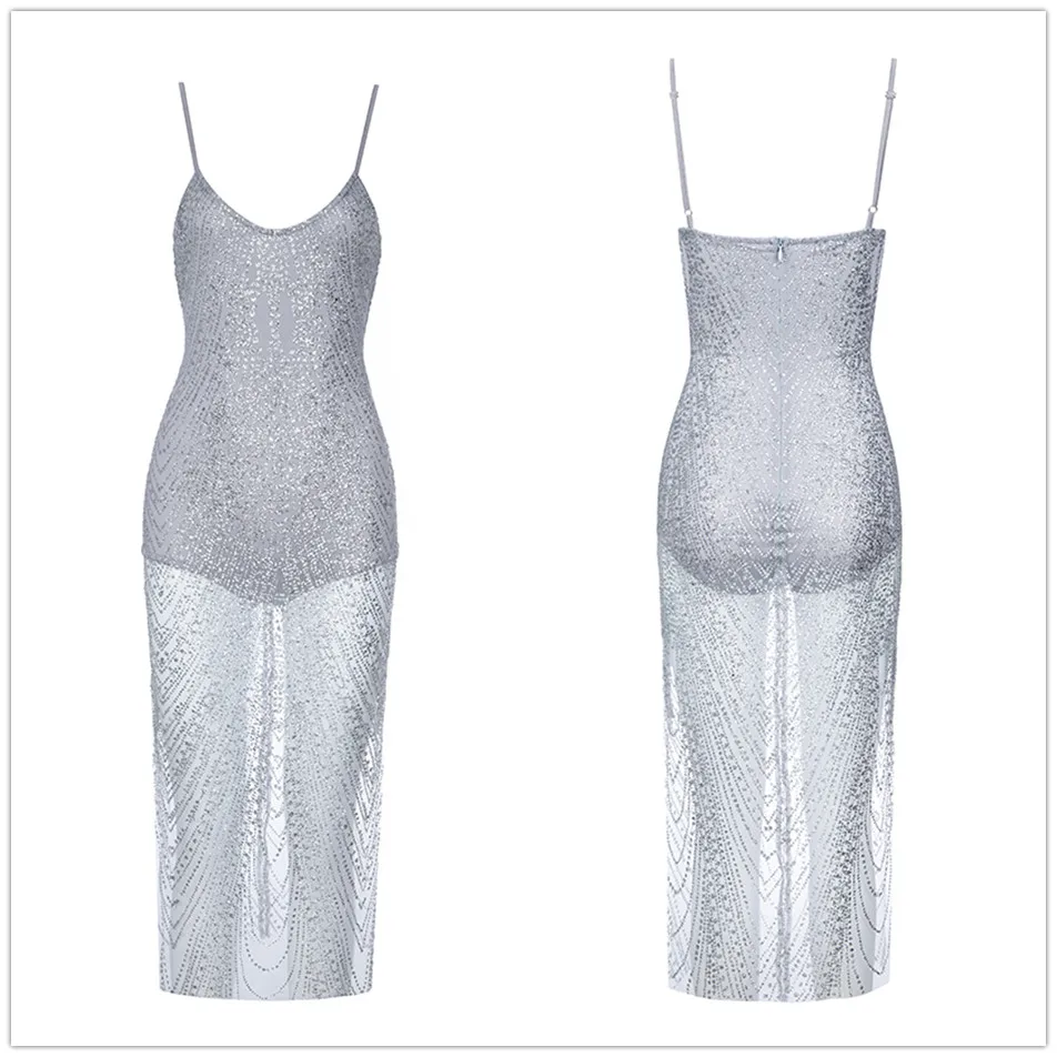 Женское Сетчатое платье миди без рукавов облегающее спагетти Клубное вечернее