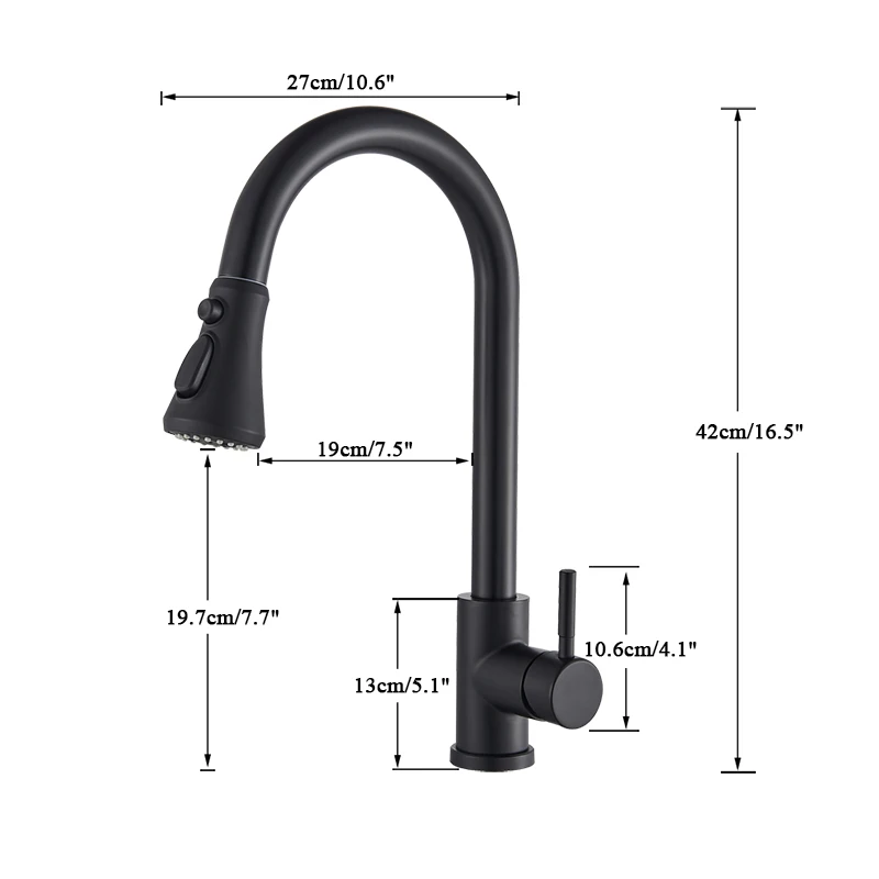 

New Black Kitchen Faucet 3-Way Water Outlet Pull Out Sprayer for Kitchen Sink 360 Degree Rotation Mixer Tap