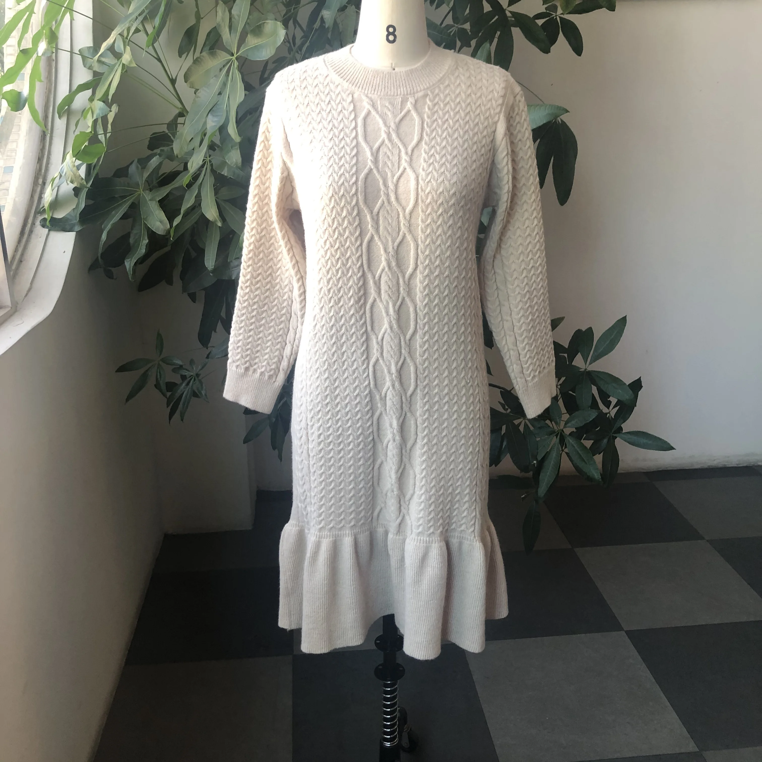 Women Knitted Long Sleeve Sweater Dress Korean Fashion Round Neck Casual Loose Jumper Pullover Young Ladies Mermaid Maxi Dresses