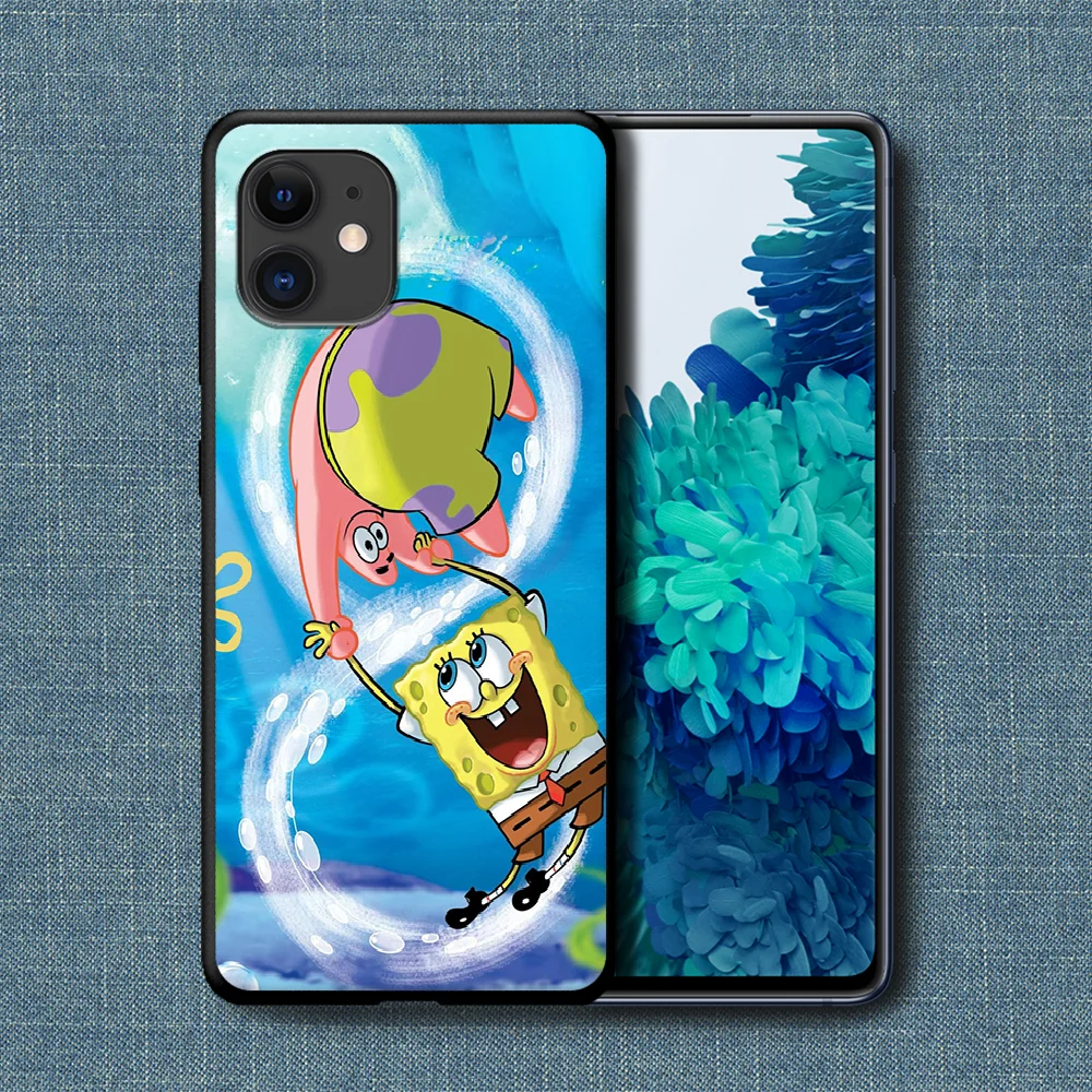 

Cartoon Cute SpongeBobo Phone Case For iPhone 4 4s 5 5S SE 5C 6 6S 7 8 Plus X XS XR 11 12 Mini Pro Max 2020 black Funda Painting