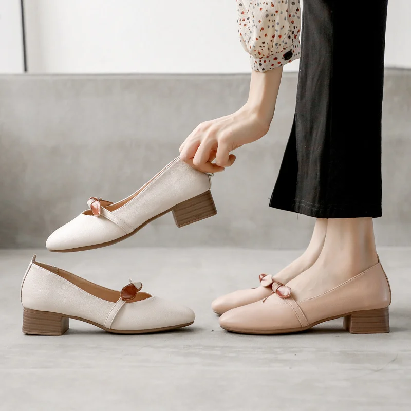 Туфли женские с бантом ПУ кожа квадратный носок без застежки плоская подошва