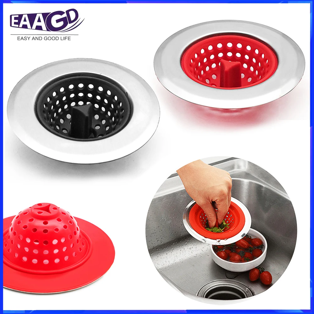 

1Pcs Kitchen Silicone Sink Strainer, Good Grips Sink Drain Filter Basket, Stainless Steel Rim 4.4 inch/11.2cm