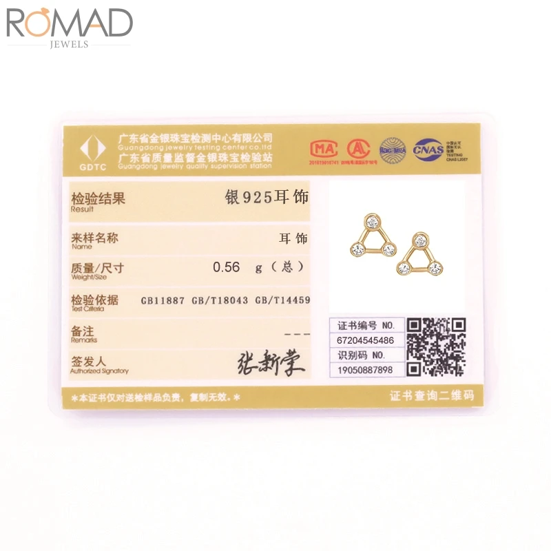 

ROMAD 925 Sterling Silver Stud Earrings For Women Triangle Zircon Earring Luxury Earings S925 Ear Ring Jewelry Pendientes Aretes