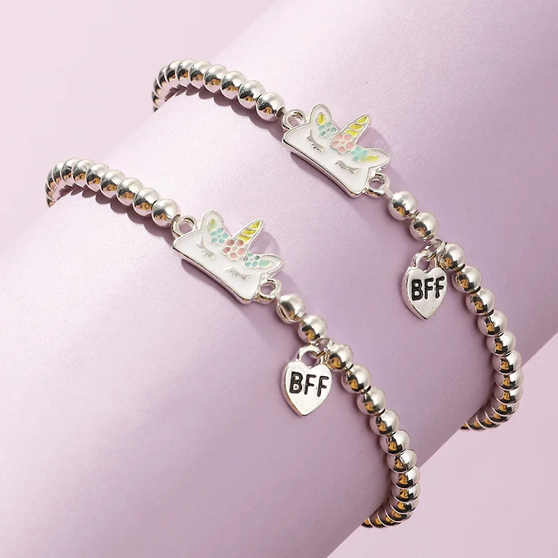 

2PCS/SET Cute Rainbow Unicorn Beaded Chains Children Girls BFF Bracelets Jewelry Gifts for Party Birthday Bracelet Bangles Sets