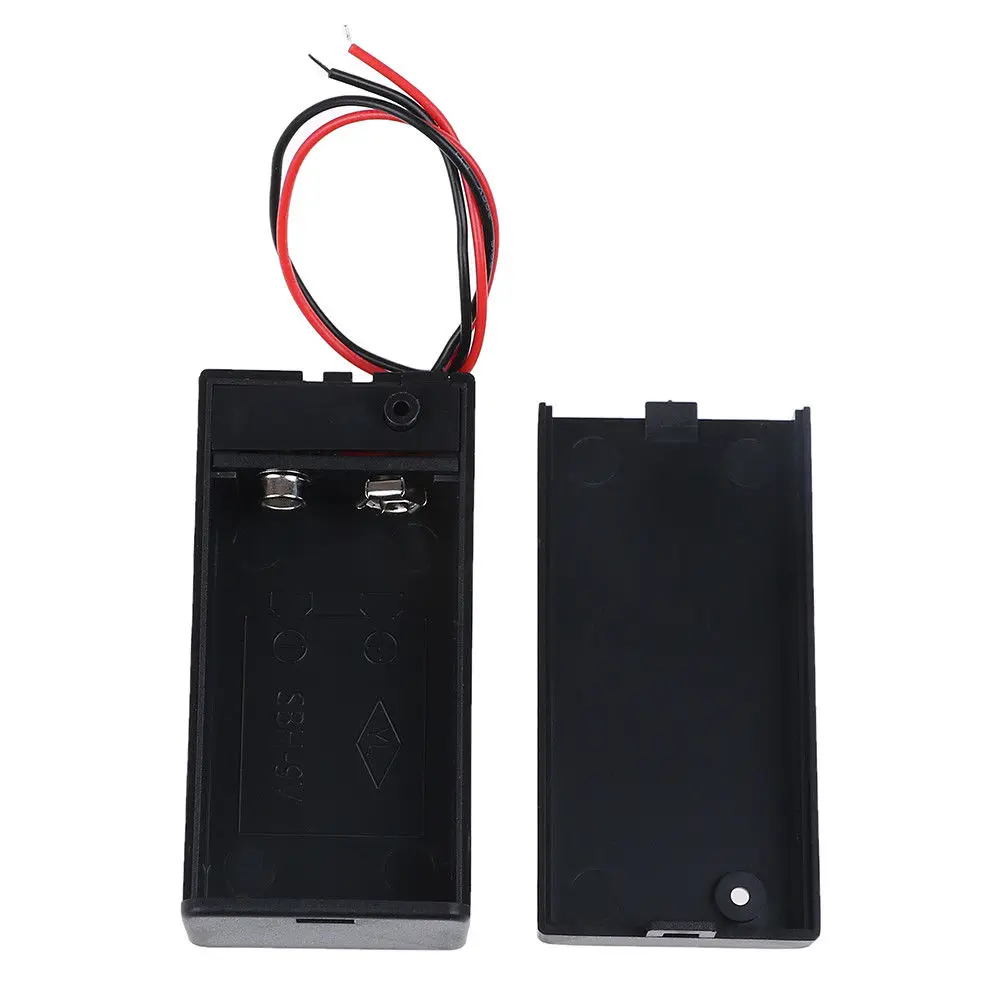 

1pc 9V Battery Storage Case Plastic Box Holder With Leads ON/OFF switch cover