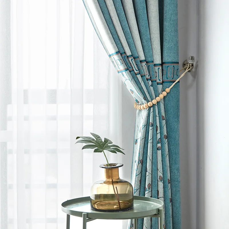 

Modern Simple Leaves Chenille Linen Jacquard Shading Curtains for Living Dining Room Bedroom.