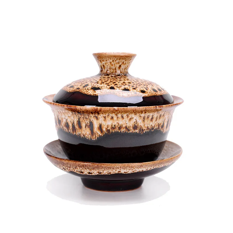 Керамическая чаша для чая китайская Tenmoku глазурованная Ретро Tureen Gaiwan 3D рыбного