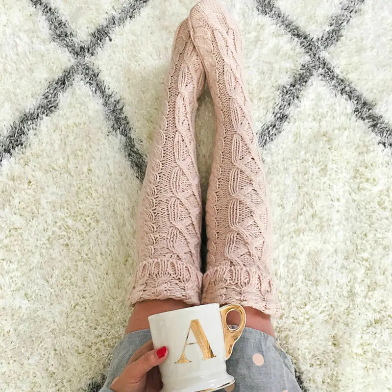 Модные зимние женские гольфы пикантные эластичные вязаные крючком длинные чулки