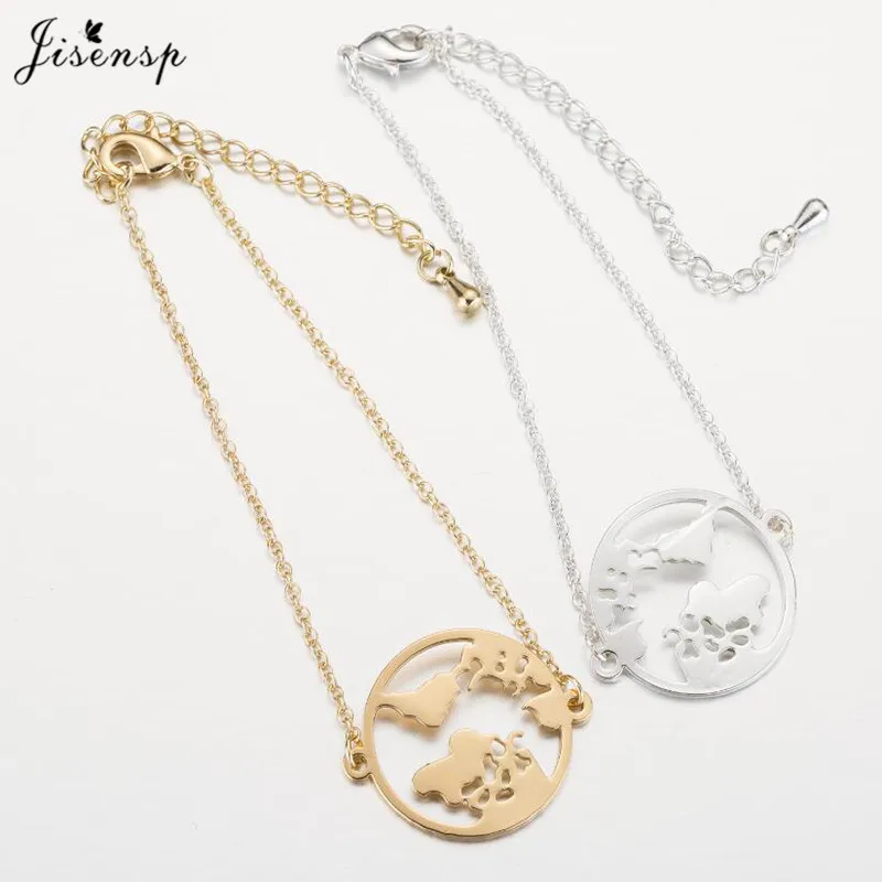 Простой модный браслет Jisensp из нержавеющей стали с картой мира для женщин и