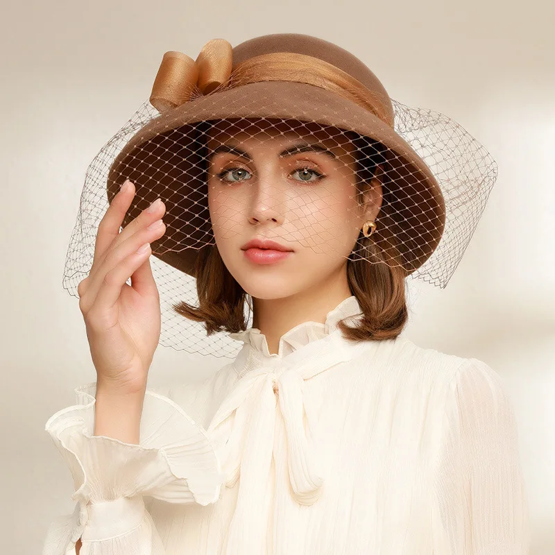 

Basin Of 2022 Light Elegant Luxury Wool Hat Party Hat Hat Gauze Mesh Hat Girl Luxury Cashmere Hat