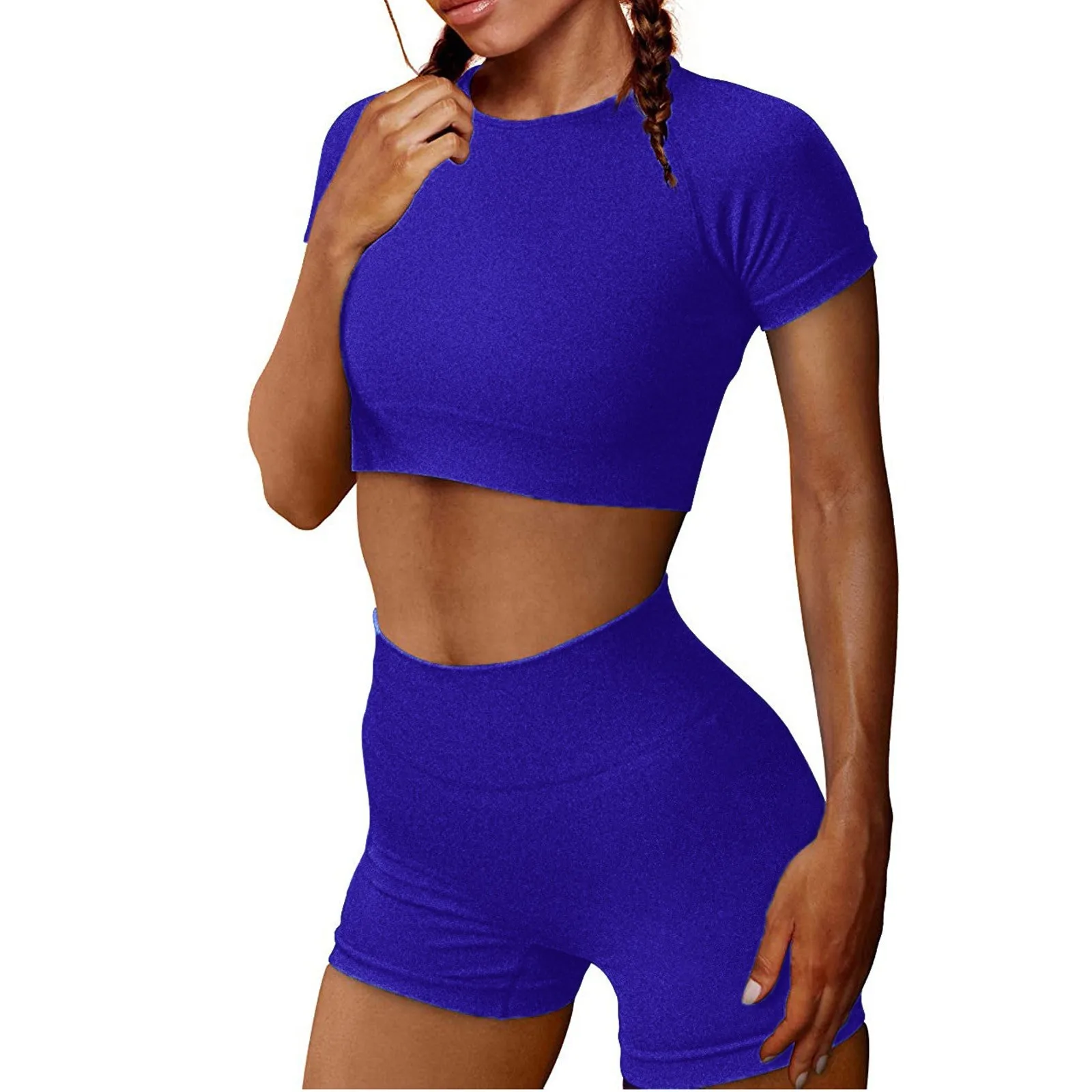 

Women Two Pieces Sets Tracksuits Short Sleeve Tops+Jogger Shorts Pants Suit Sport Fitness Outfit Workout Set conjuntos dresy