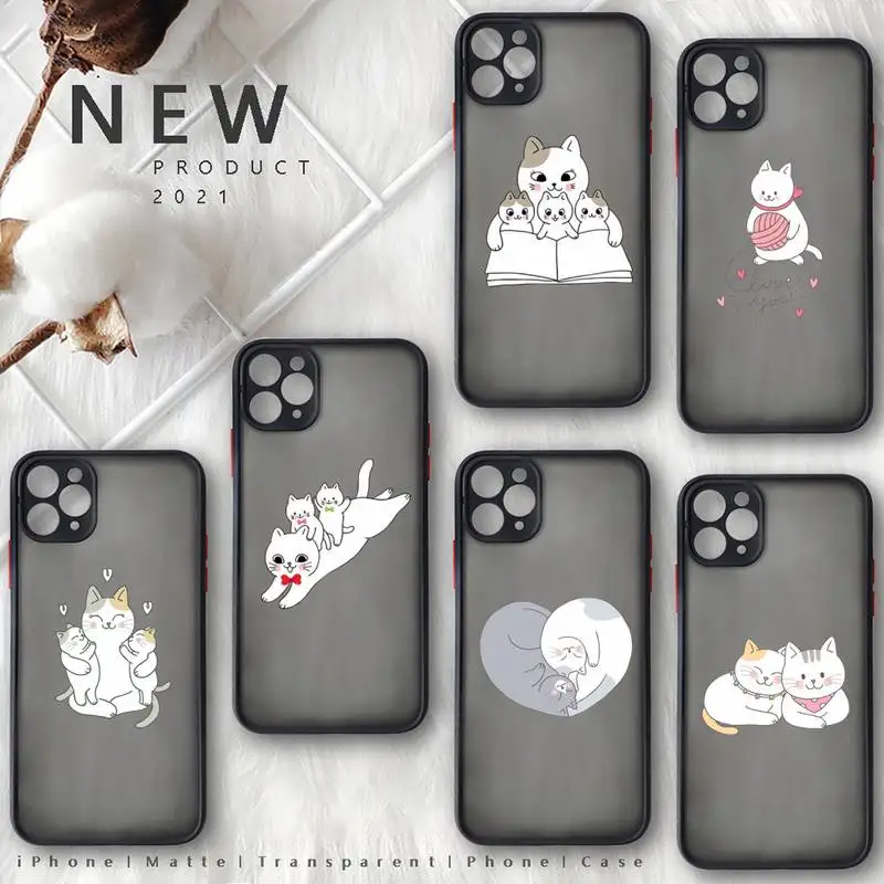 

Cute Cat Painting cartoon animal Phone Case matte transparent For iphone 7 8 11 12 13 plus mini x xs xr pro max cover