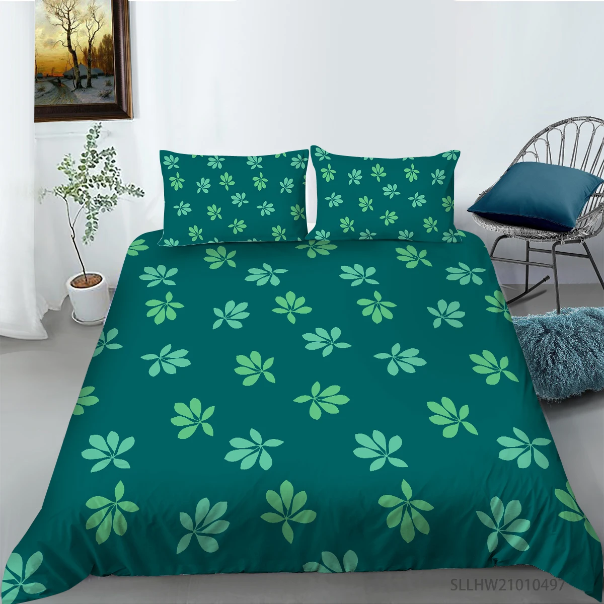 

Green Flowers Printing Bedding set Duvet cover with pillowcases Twin Full Queen King sizes Drop shipping 2/3pcs