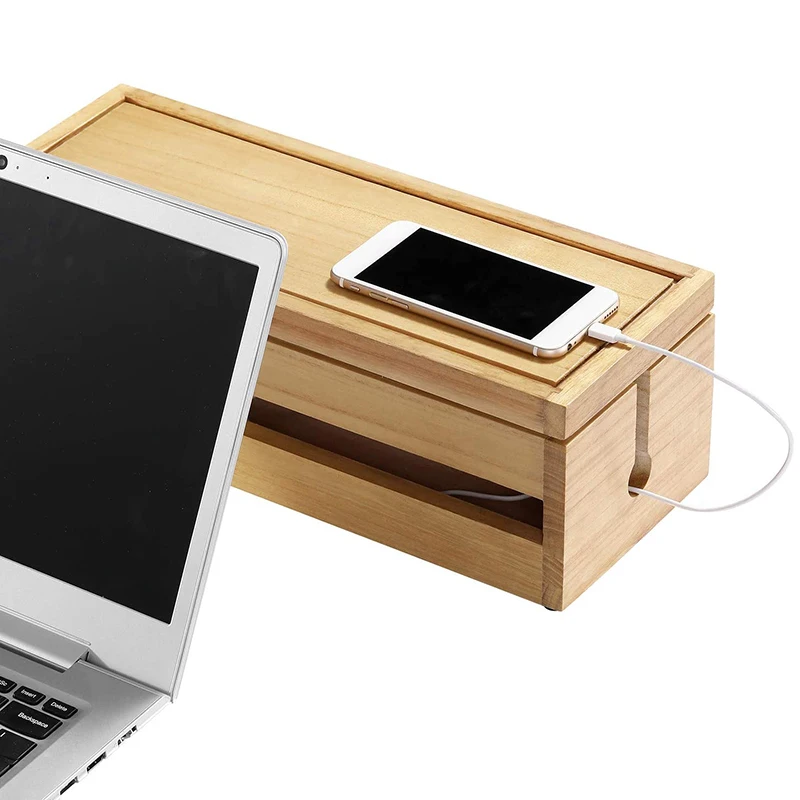 

Cable Management Box Wooden Cord Organizer Box for Extension Cord Power Stripe Surge Protector Wire