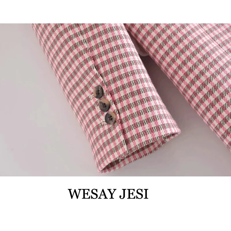 

WESAY JESI Women's Blazer Office Wear Fashion Single-Breasted Blazer Coat Casual Long Sleeve Plaid Female Outerwear Chic Tops