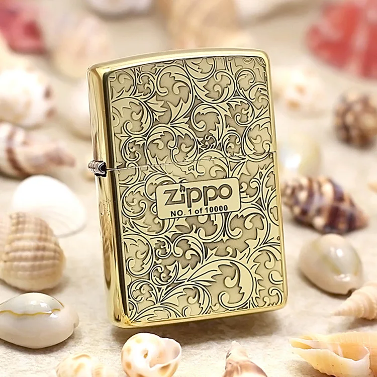 Оригинальная зажигалка Zippo медная ветрозащитная 3D с золотым тростником
