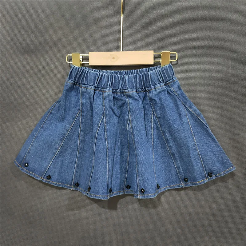 

Короткие юбки для девочек, новые Промытые джинсовые юбки, модные джинсовые юбки с заклепками, хлопковые свободные и простые трапециевидные ...