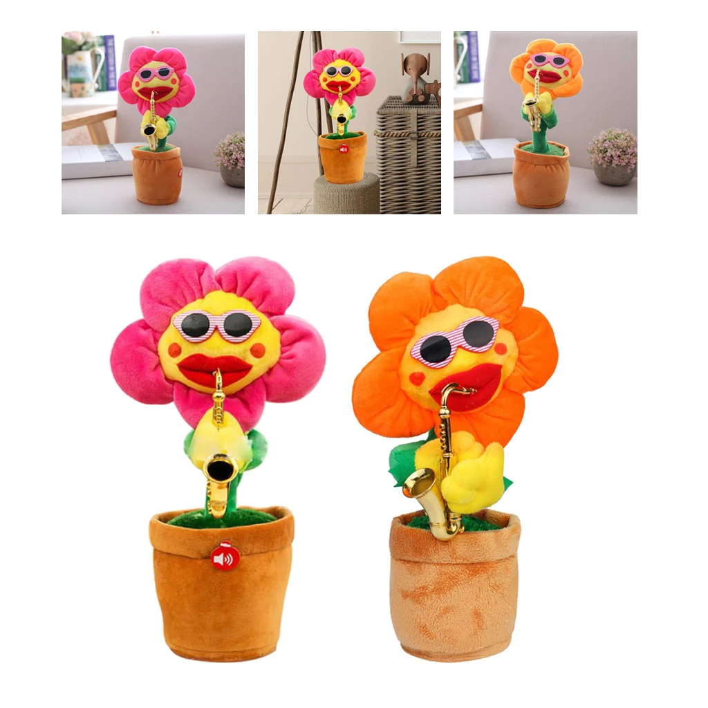 

2x Animated Potted Plush Dancing Singing Doll Educational Ornament