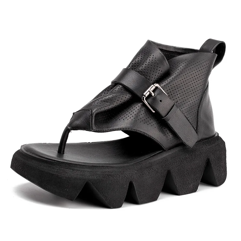 

Retro leather women's shoes cowhide sandals 2021 spring and summer new platform platform shoes herringbone flip-flops shoes