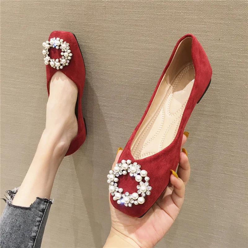 Zapatillas Mujer мягкая подошва квадратный носок балетки на плоской подошве с пряжкой