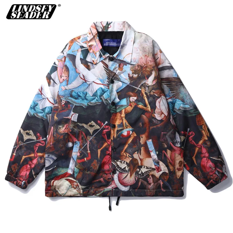 Mens Vintage Jacket Windbreaker Renaissance Painting Characters Fashion Jackets Cover Buttons Streetwear Tracksuit Coat Outwear | Мужская