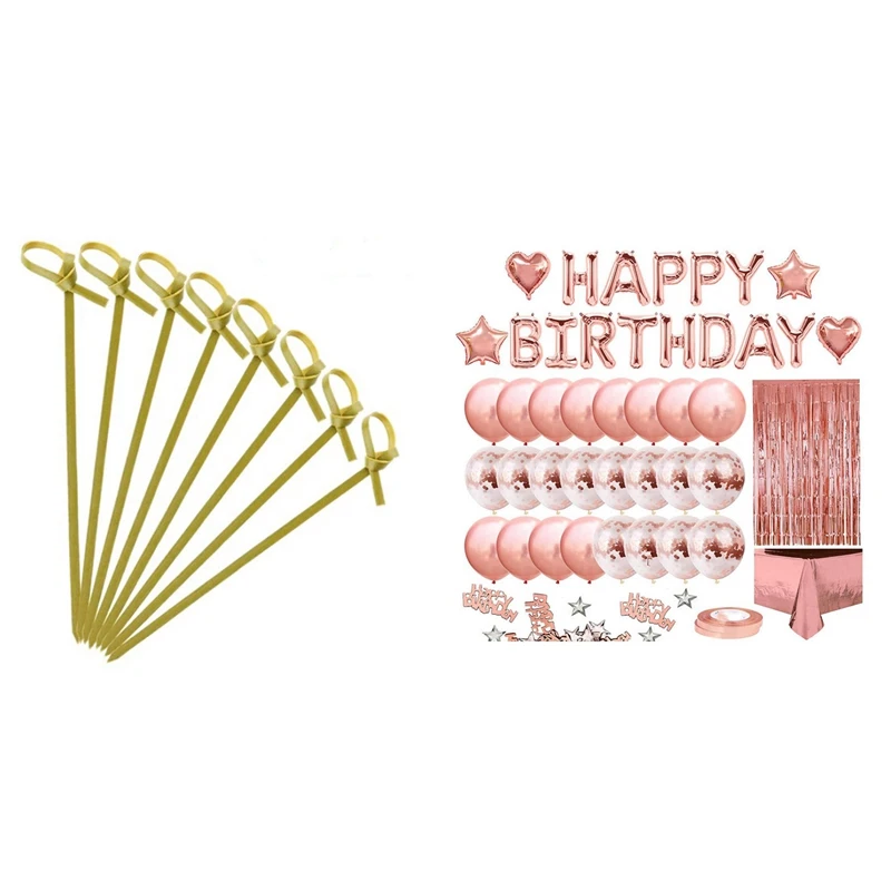 

100PCS Bamboo Skewers With Birthday Party Decoration For Girls Women Happy Birthday Banner