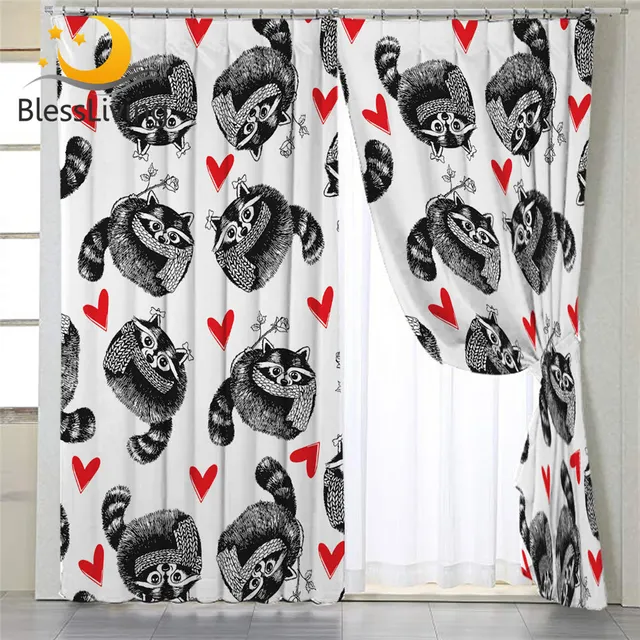 BlessLiving Cute Raccoon Curtain for Living Room Animal with Scarf Bedroom Curtain Cartoon Window Treatment Drapes 1-Piece 1