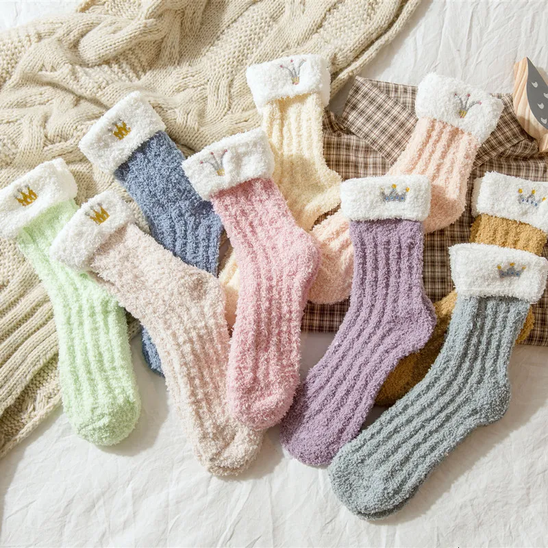 SP & CITY/женские зимние носки из кораллового флиса с рисунком короны для девочек