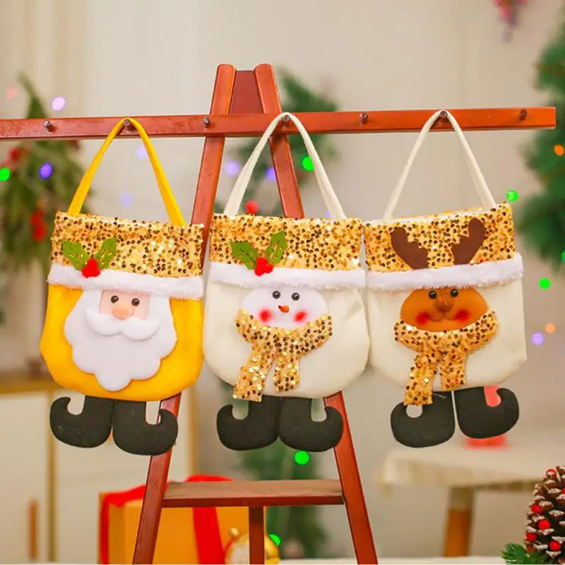 

Рождественские украшения для сумок, желтая сумка с Санта-Клаусом, Сумка с блестками для рождественских подарков, желтая Рождественская сум...