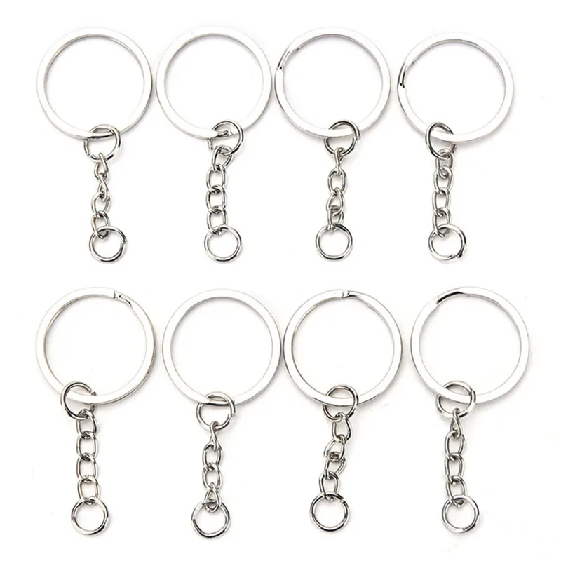 50PCS/10PC 25mm/30mm Polished Silver Keyring Keychain Split Ring With Short Chain Key Rings Women Men DIY Chains Accessories | Украшения и