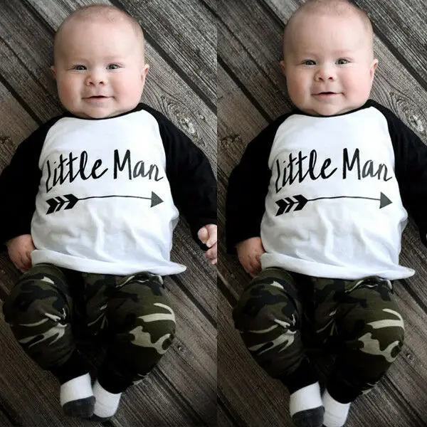 Топы для новорожденных мальчиков футболка + камуфляжные штаны комплект одежды