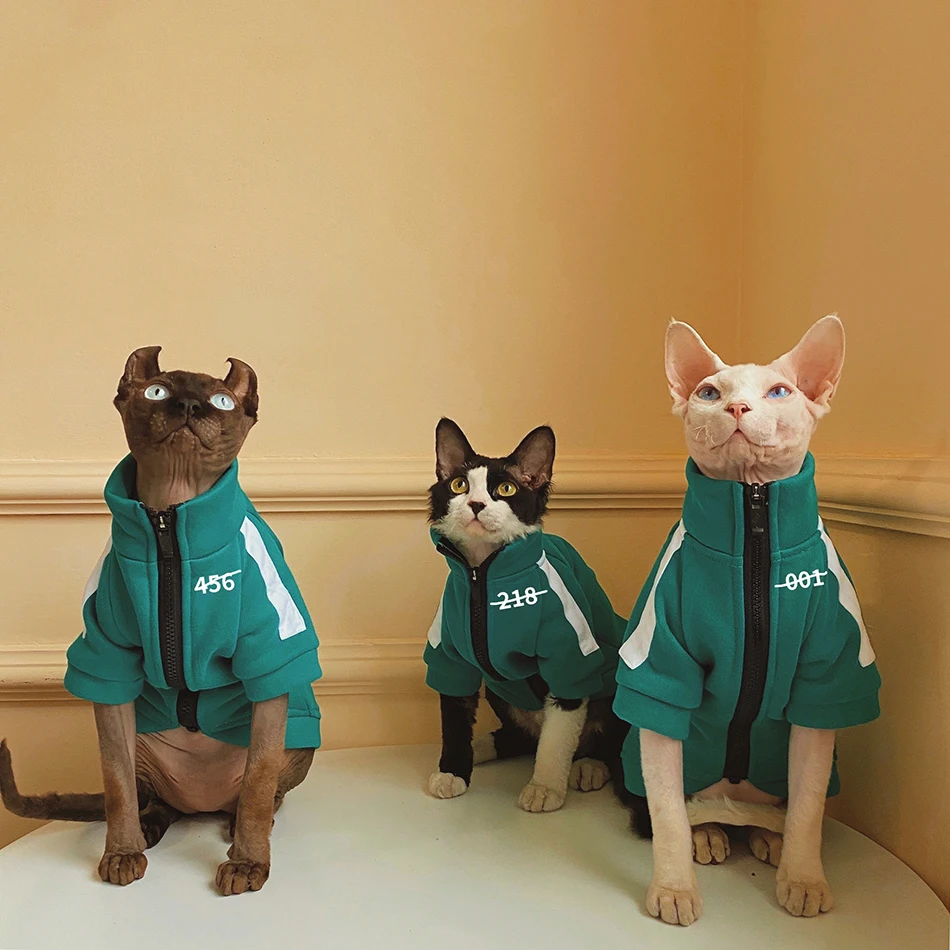 

Winter Warm Sphynx Cat Clothes Fashion Sweatshirt Clothes For Sphints Squid Game Retro Sphinx Cat Clothing Outfit Coat