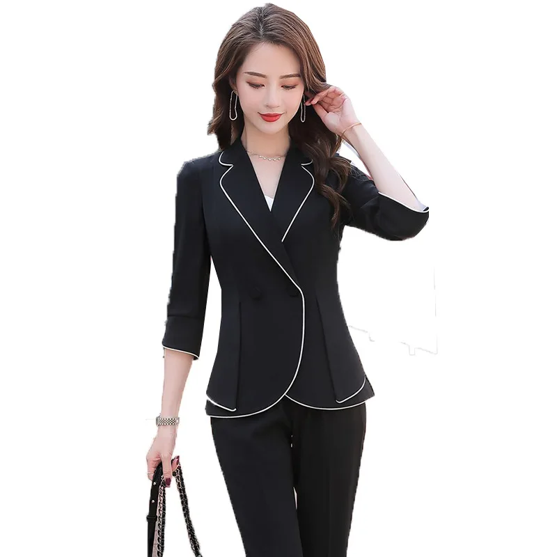 Женский элегантный костюм из блейзера и брюк модная деловая одежда черного