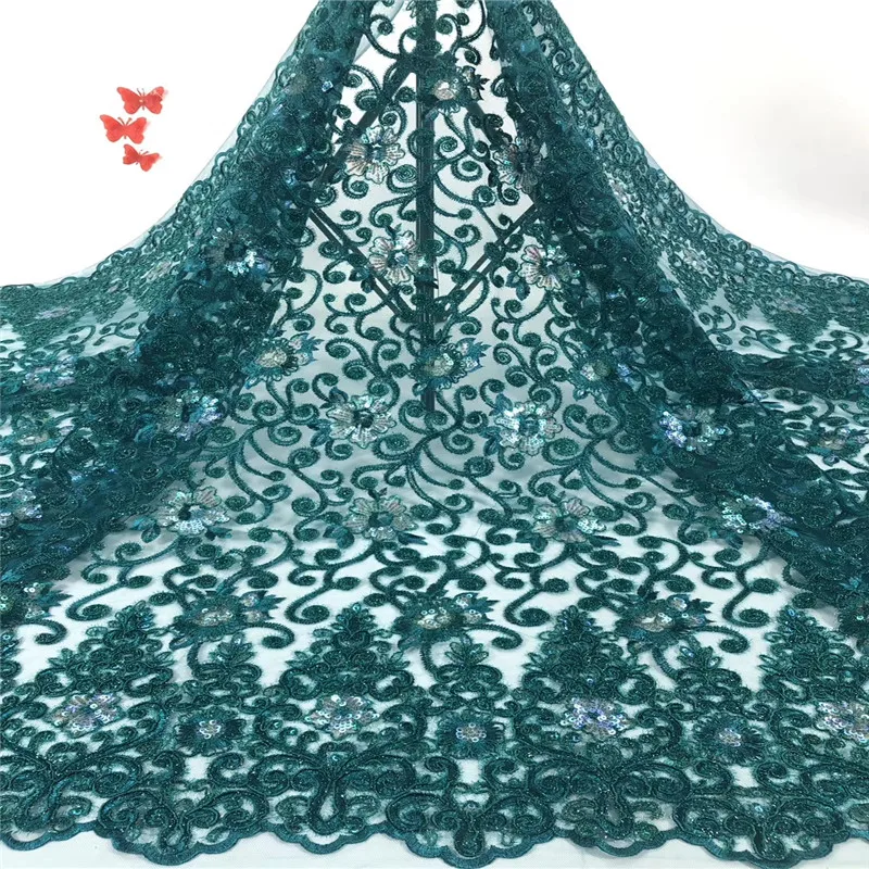 

Madison Hot Sale Sequins Lace Fabrics Nigerian Mesh Net Lace Fabric for Wedding High Quality African French Tulle Lace Fabric