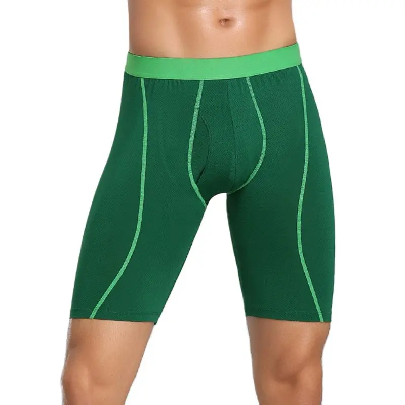 

Y166 Men Low Rise Underwear Boxer Briefs Breathable Mesh Long Leg Sports Tight