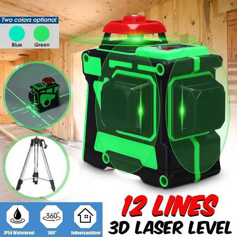 12 линий синие линии зеленые лазерный уровень штатив самонивелирующийся 3D 360