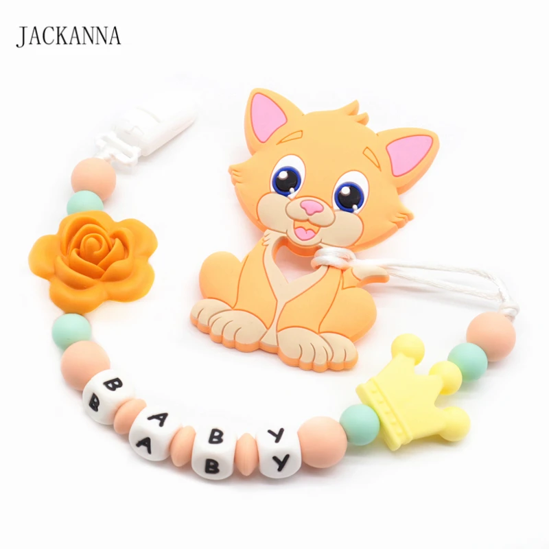 Персонализированная цепочка-пустышка с именем ребенка грызунок котом для душа