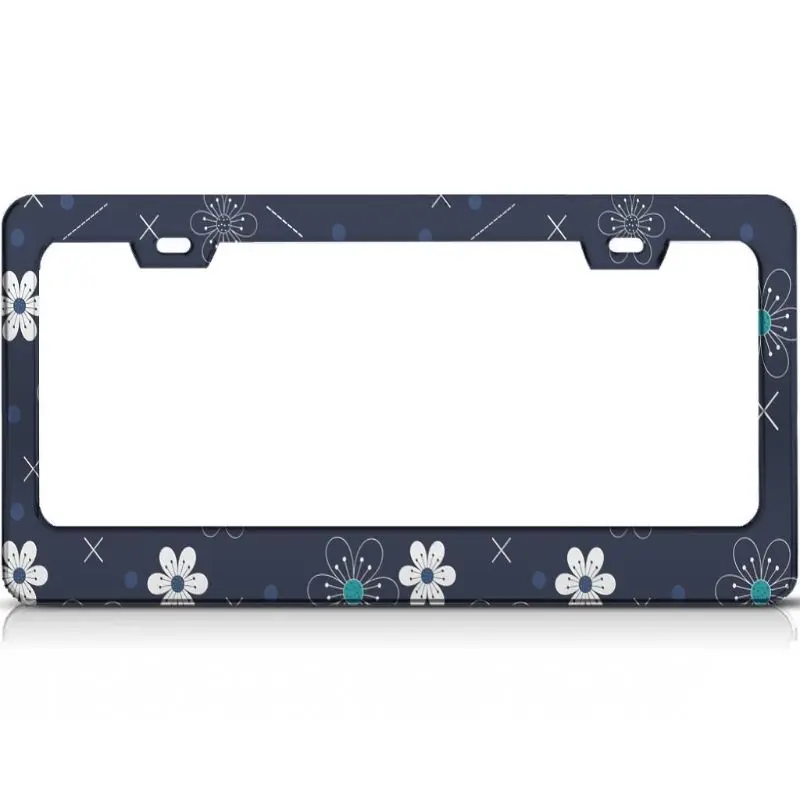 

Peceeta Flowers Pattern Black License Plate Frame 2 Holes 1 Frame Matte Aluminum Car Tag Cover Holder Auto Car