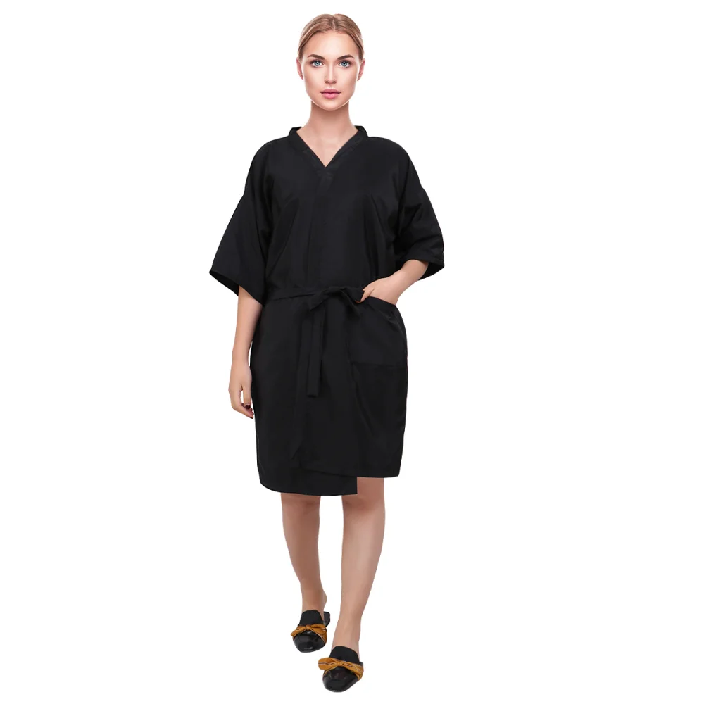 

Lurrose Waterproof Salon Client Gown Robe Professional V Neck SPA Hotel Barber Guest Clothes Hairdressing Cape (Black)