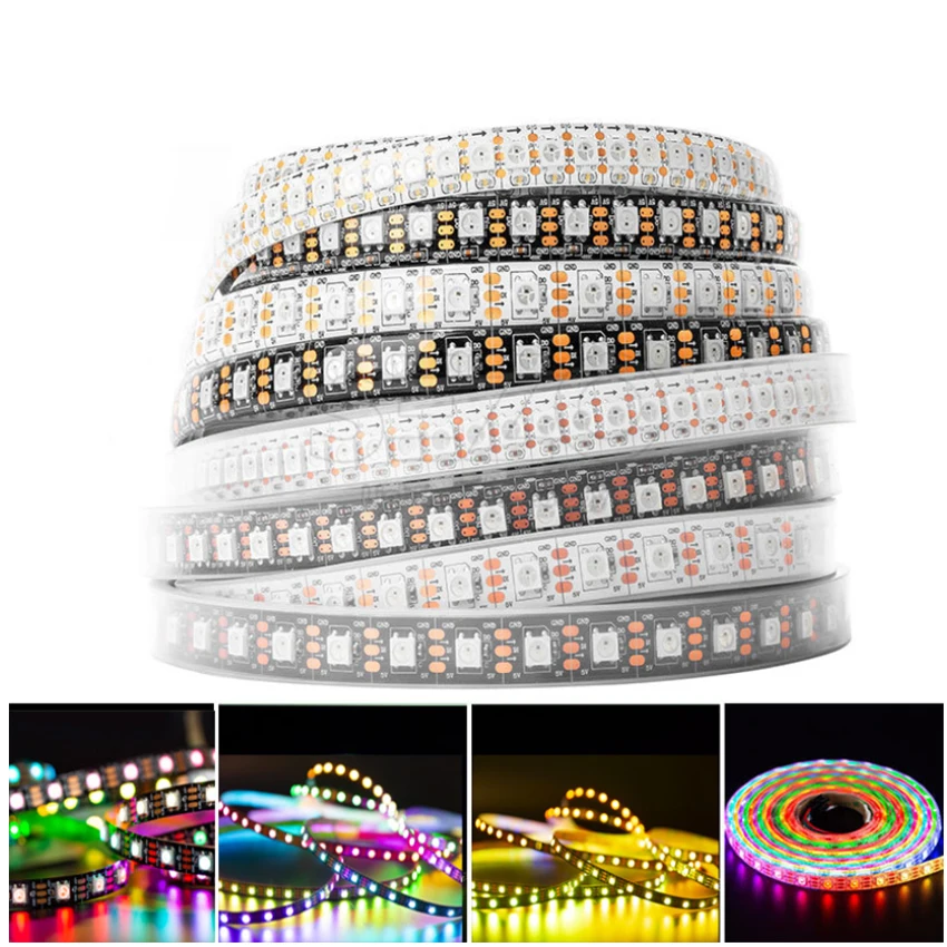 5V WS2812B Светодиодные ленты 5050 RGB 30/60/144 светодиодный Пиксели ws2812 IC адресуемых Цвет