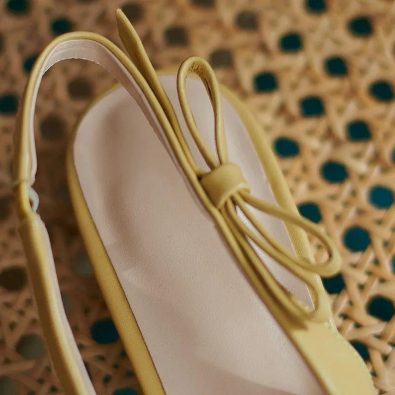 

Womens Shoes Low Heels Slingback Sandals 2021 Summer Concise Real Leather Square Toe Bow-knot Office Ladies Dress Shoes Size 41